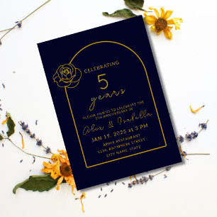 Modern navy and Gold 5th Wedding Anniversary Invitation