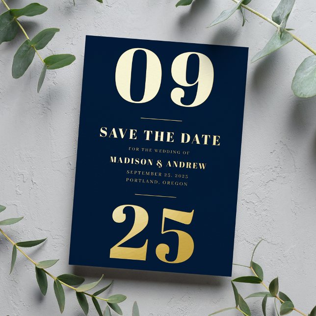 Modern Navy and Gold Bold Date Save the Date (Creator Uploaded)