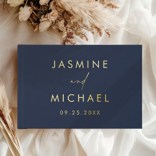 Modern Navy and Gold Foil Photo Wedding Guest Book
