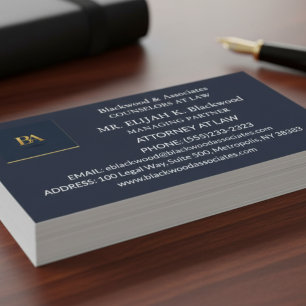 Modern Navy and Gold Law Firm Business Card