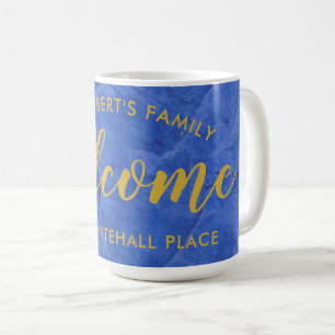 Modern Navy and Gold Personalised Name and Address Coffee Mug