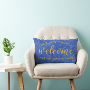 Modern Navy and Gold Personalised Name Lumbar Cushion