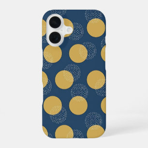 Modern Navy and Gold Polka Dot iPhone 16 Case
