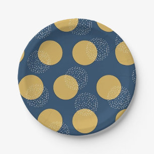 Modern Navy and Gold Polka Dot Paper Plate