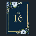 modern navy and gold wedding table number<br><div class="desc">navy and gold theme,  modern navy and light blue floral wedding table number.</div>