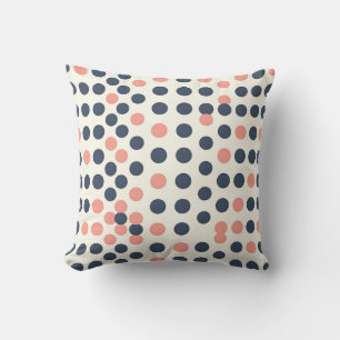 Modern Navy and Peach Geometric Polka Dot Cushion