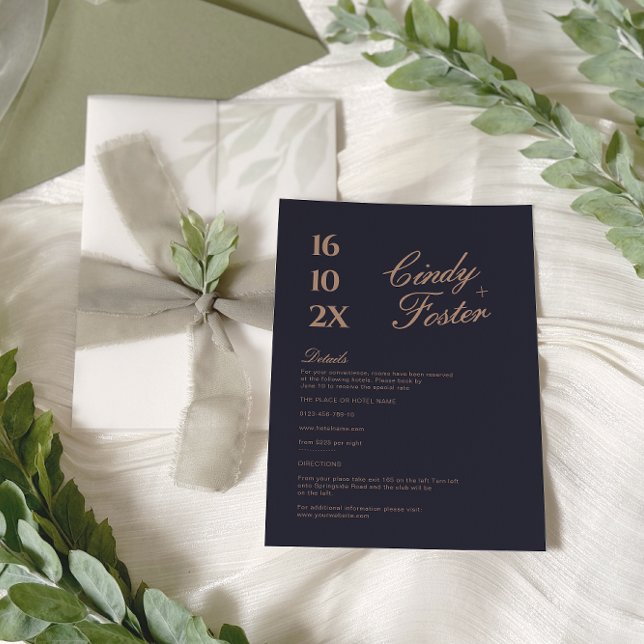Modern Navy and Rose Gold Wedding Details Enclosure Card (Creator Uploaded)
