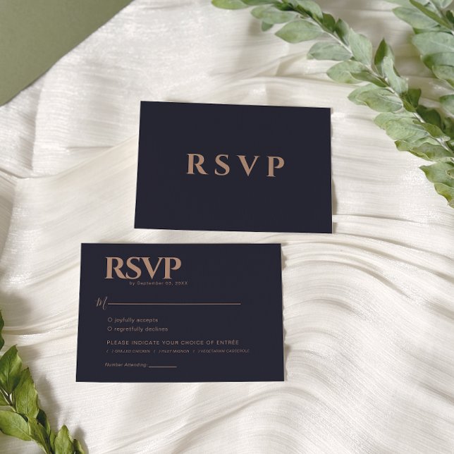 Modern Navy and Rose Gold Wedding RSVP Card (Creator Uploaded)