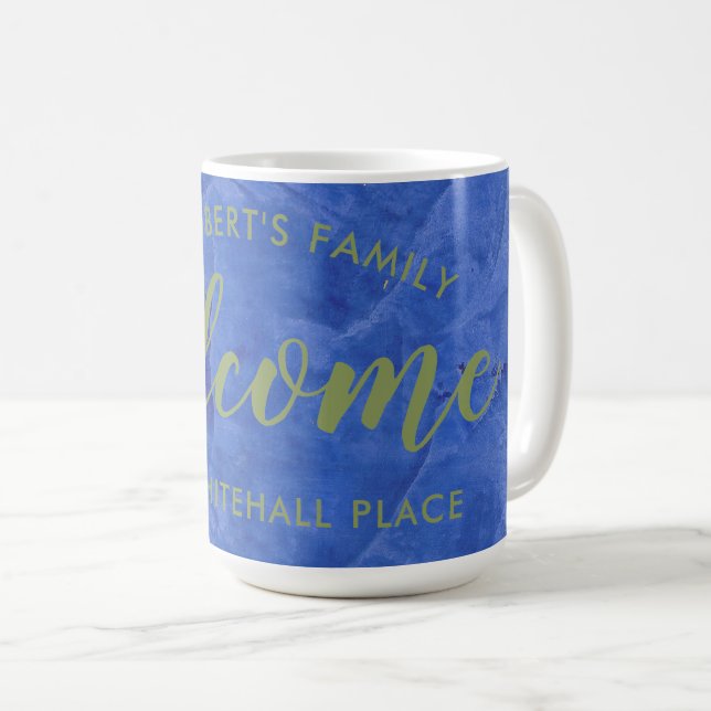 Modern Navy and Sage Personalised Name Address Coffee Mug (Front Right)