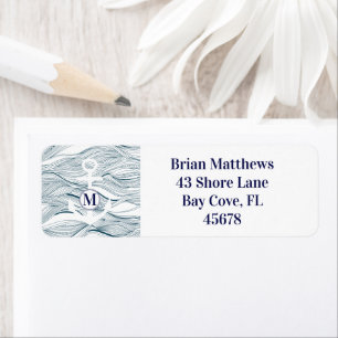 Modern Navy and White Nautical Monogram Address