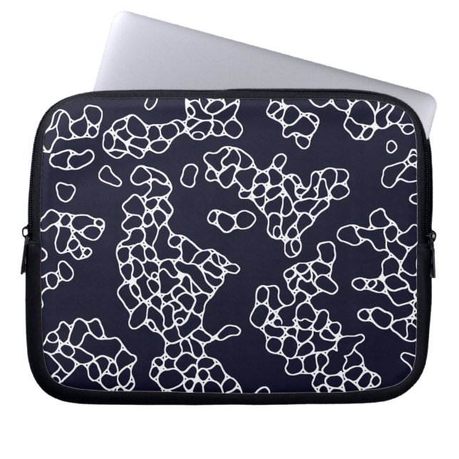 Modern Navy and White Pattern Laptop Sleeve (Front)