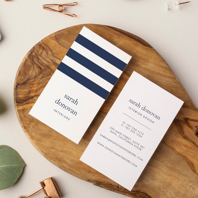 Modern Navy and White Stripe Business Card (Creator Uploaded)
