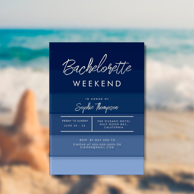 Modern Navy Beach Bachelorette Weekend Itinerary Invitation (Creator Uploaded)