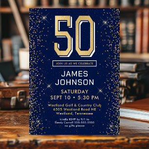 Modern Navy Blue 50th Birthday Photo Invitation