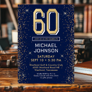 Modern Navy Blue 60th Birthday  Invitation