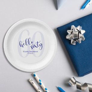 Modern Navy Blue 60th Birthday Paper Plate