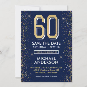 Modern Navy Blue 60th Birthday Save The Date