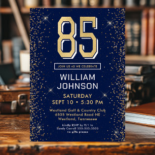 Modern Navy Blue 85th Birthday  Invitation