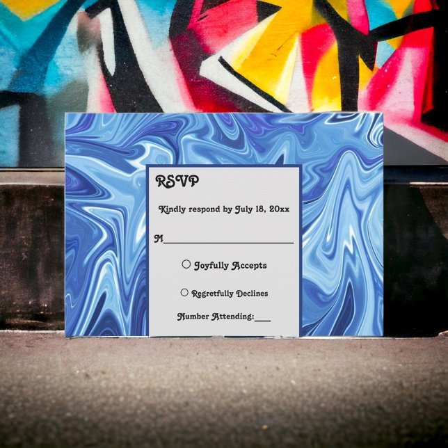 Modern Navy Blue Abstract Oil Painting Wedding RSVP Card (Creator Uploaded)