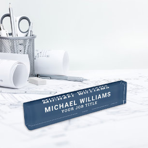 Modern Navy Blue Acrylic Office Employee Nameplate