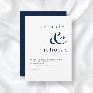 Modern Navy Blue Ampersand Wedding Invitation