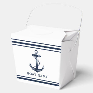 Modern Navy Blue Anchor Boat Name Custom Favour Box