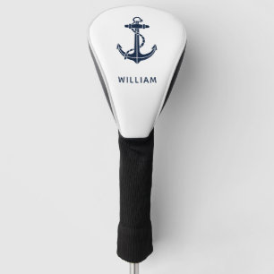 Modern Navy Blue Anchor Nautical Personalized Golf Head Cover