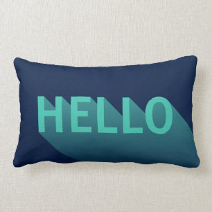 Modern Navy Blue and Aqua Teal Hello Typography Lumbar Cushion