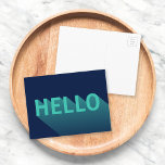 Modern Navy Blue and Aqua Teal Hello Typography Postcard<br><div class="desc">Send a hello to family and friends with this colourful navy blue card featuring a modern abstract design of an aqua and teal shade "Hello" with a long shadow gradient. *Please note that the Zazzle Watermark that appears in the zoom preview will NOT appear on the final printed product. ©...</div>