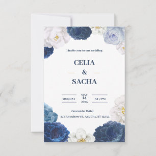 Modern Navy Blue and Beige Wedding Invitation