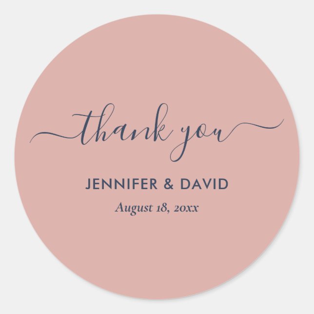 Modern Navy Blue and Blush Thank You Stickers (Front)