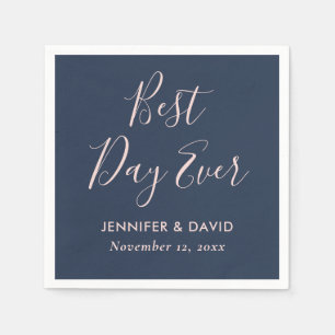 Modern Navy Blue and Blush Wedding Napkin