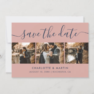 Modern Navy Blue and Blush Wedding Photo Save The Date