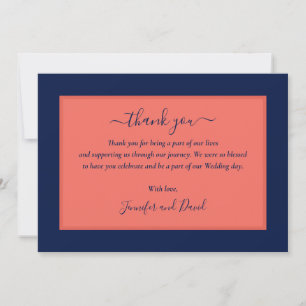 Modern Navy Blue and Coral Thank You Card