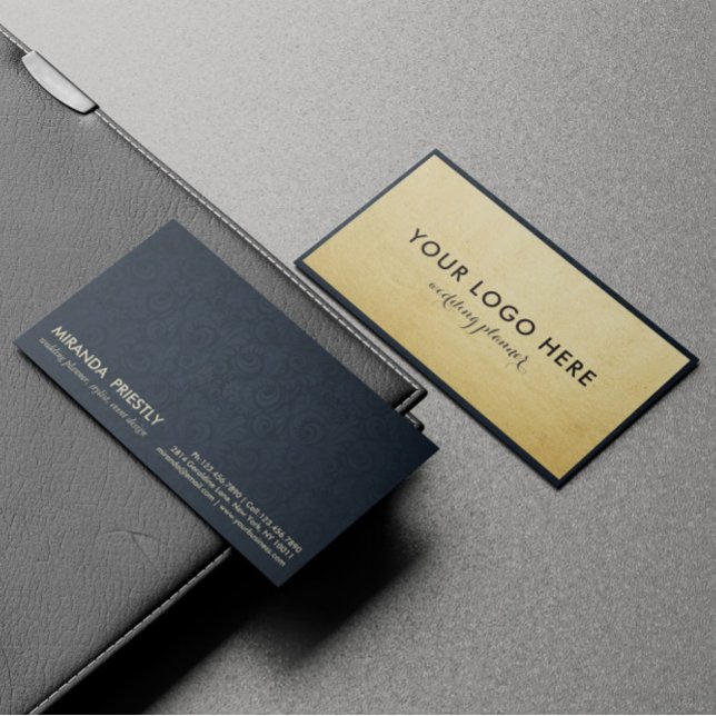 Modern Navy Blue and Faux Gold Foil Luxe Creative Business Card (Creator Uploaded)
