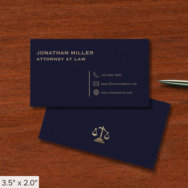Modern Navy Blue and Gold Lawyer Business Card (Creator Uploaded)