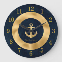 Modern Navy Blue and Gold Nautical Anchor