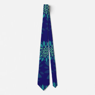 Modern Navy Blue and Green Floral Leaves Pattern Tie