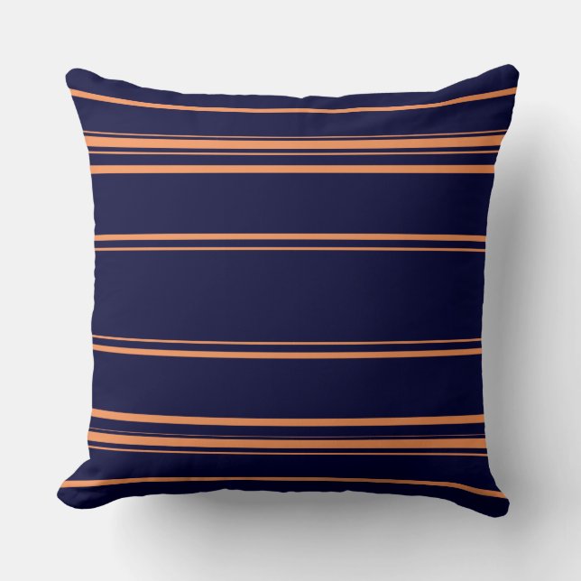 Modern Navy Blue And Orange Stripes Cushion (Front)
