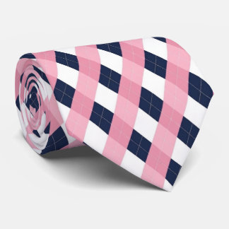 Modern Navy Blue and Pink Argyle Pattern Necktie