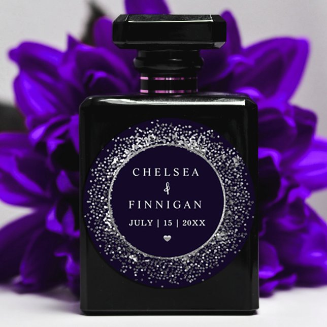 Modern Navy Blue And Silver Glitter Classic Round Sticker ("Elevate your event with the timeless elegance of our dark moody sticker" #weddingsticker #favor )