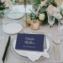 Modern Navy Blue and Silver Script Wedding 