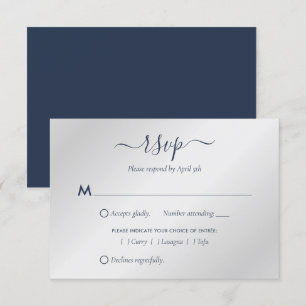 Modern Navy Blue and Silver Wedding RSVP Cards