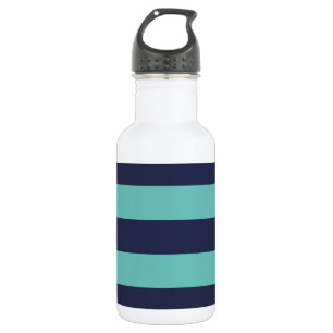 Modern Navy Blue and Turquoise Rugby Stripes 532 Ml Water Bottle