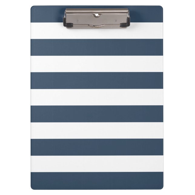 Modern Navy Blue and White Bold Stripes Pattern Clipboard (Front)