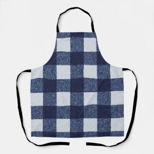 Modern Navy Blue and White Chequerboard All-Over  Apron