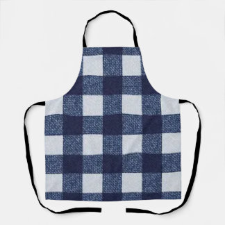 Modern Navy Blue and White Chequerboard All-Over Apron