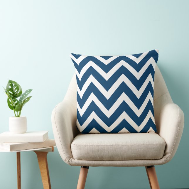 Modern Navy Blue and White Chevron Stripes Cushion (Chair)