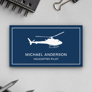 Modern Navy Blue and White Helicopter Pilot Business Card