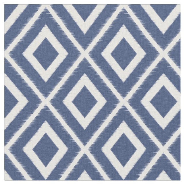 Modern Navy Blue and White Ikat Pattern Fabric (Close Up)